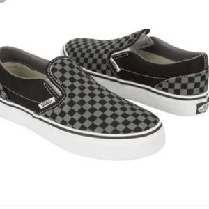 black and gray checkered slip on vans